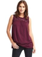 Gap Women Embroidered Lace Tank - Tuscan Red