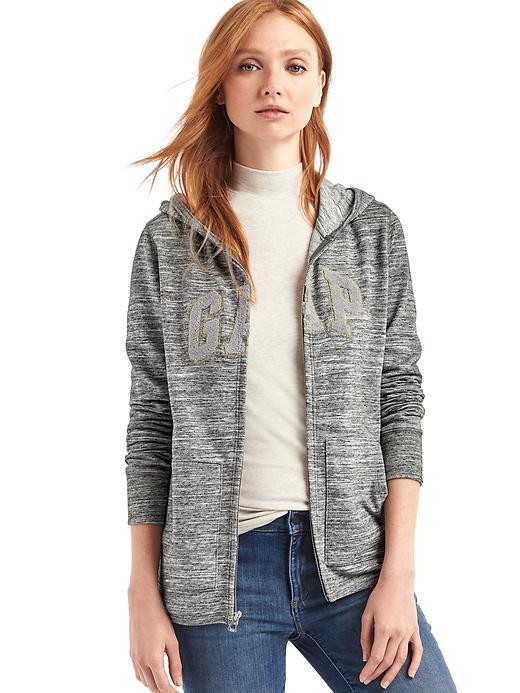 Gap Women Textured Logo Zip Hoodie - Space Dye Grey Marl