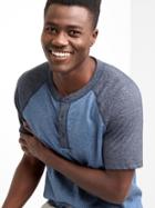 Gap Men Short Sleeve Raglan Henley - Blue