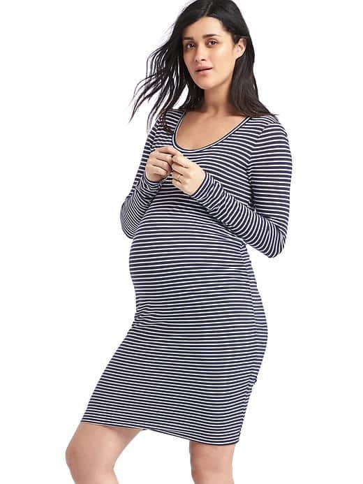 Gap Women Solid Long Sleeve Tee Dress - Navy/white Stripe