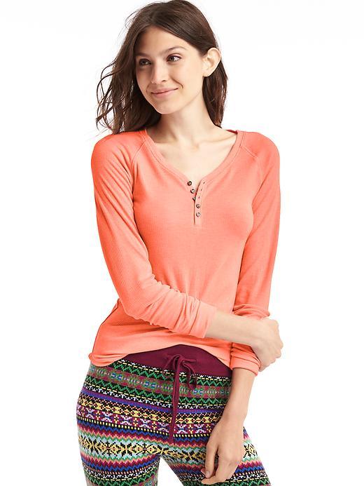 Gap Women Ribbed Long Sleeve Henley - Sunset Glow