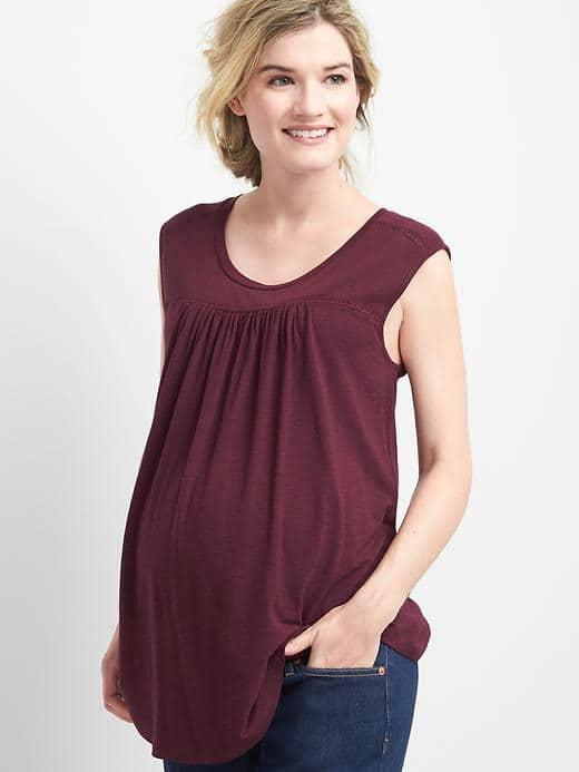 Gap Women Ladder Lace Cap Tee - Plum Pie