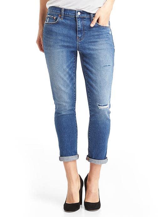 Gap Women Mid Rise Destructed Best Girlfriend Jeans - Dark Indigo