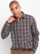 Gap Men Poplin Plaid Standard Fit Shirt - Black Moss