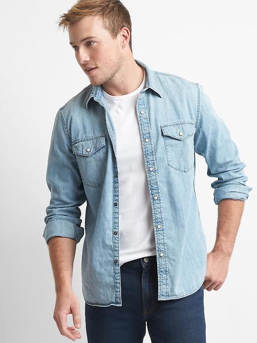 Gap Denim Western Shirt - Bleached Indigo