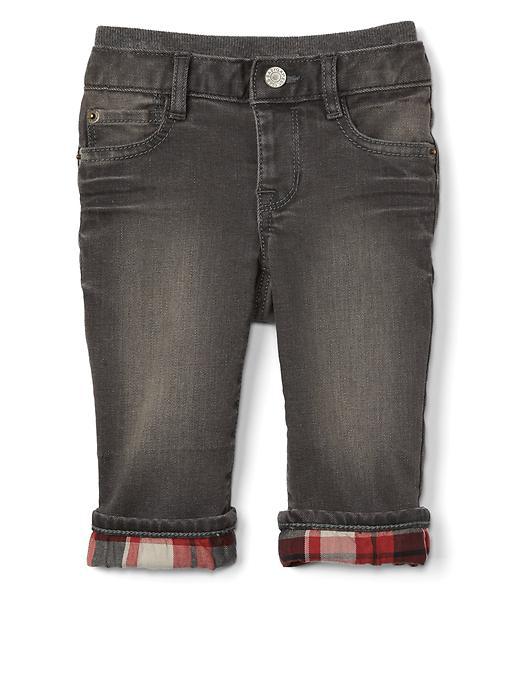 Gap 1969 My First Plaid Lined Straight Jeans - Blue Gray Indigo