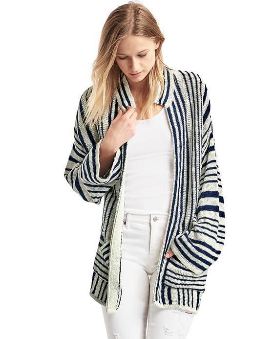 Gap Women Linen Cotton Stripe Cardigan - Dark Night