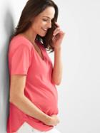 Gap Women Short Sleeve V Neck Vintage Wash Tee - Fresh Coral