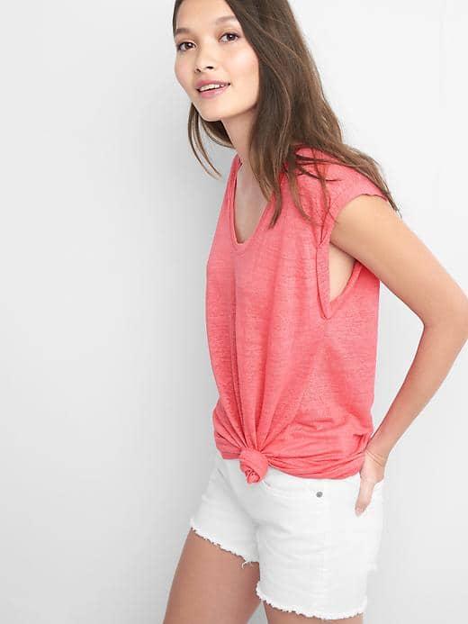 Gap Women Linen Muscle Tee - Coral Frost