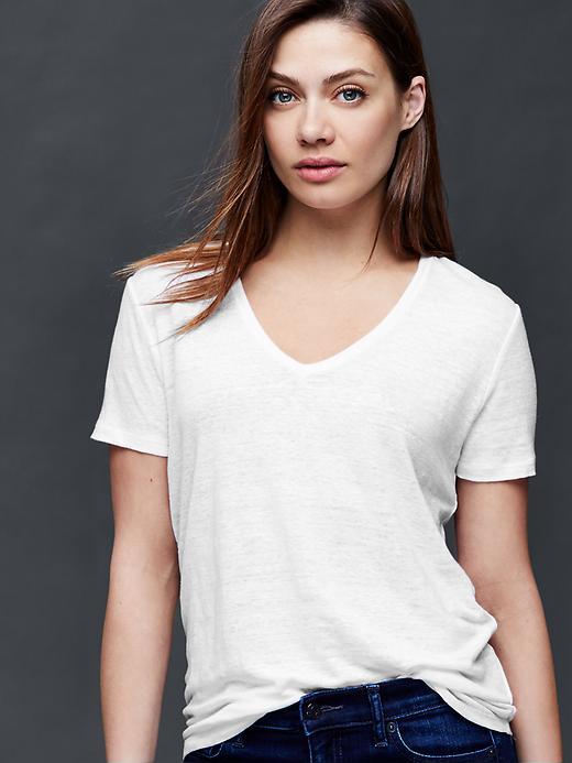 Gap Linen V Neck Tee - White
