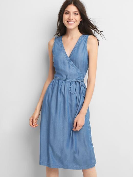 Gap Denim Sleeveless Wrap Dress - Medium Indigo