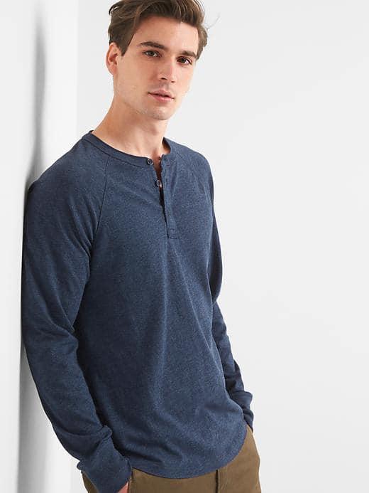 Gap Men Long Sleeve Marled Henley - Navy