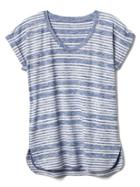 Gap Women Softspun Stripe Roll Sleeve Tee - Blue Stripe