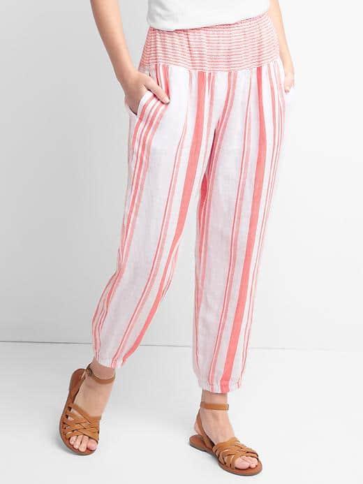 Gap Women Linen Stripe Joggers - Coral Stripe