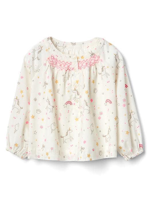Gap Sparkle Unicorn Smock Top - Ivory Frost