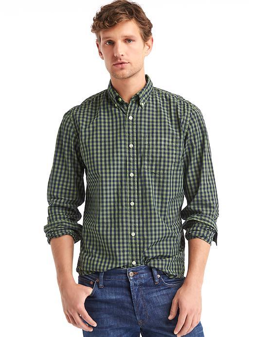 Gap Men True Wash Gingham Standard Fit Shirt - Ink Soft Green
