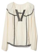 Gap Women Geo Embroidered Peasant Blouse - Snow Cap