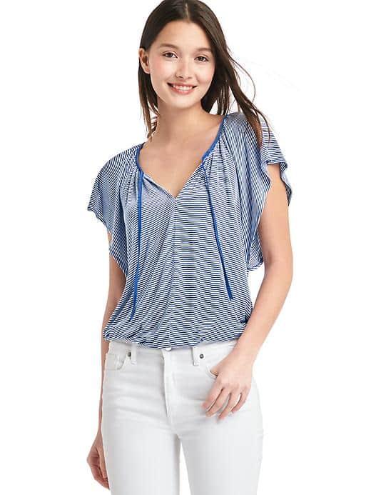 Gap Women Stripe Drapey Flutter Sleeve Top - Blue Stripe