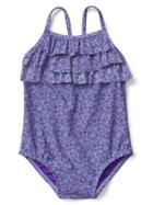Gap Ruffle Swim One Piece - Small Blue Floral