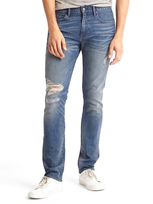 Gap Men Stretch 1969 Destructed Skinny Fit Jeans - Medium Destroy