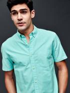 Gap Men Oxford Short Sleeve Standard Fit Shirt - Seaport Turquoise