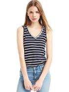 Gap Women V Neck Stripe Tank - Dark Night