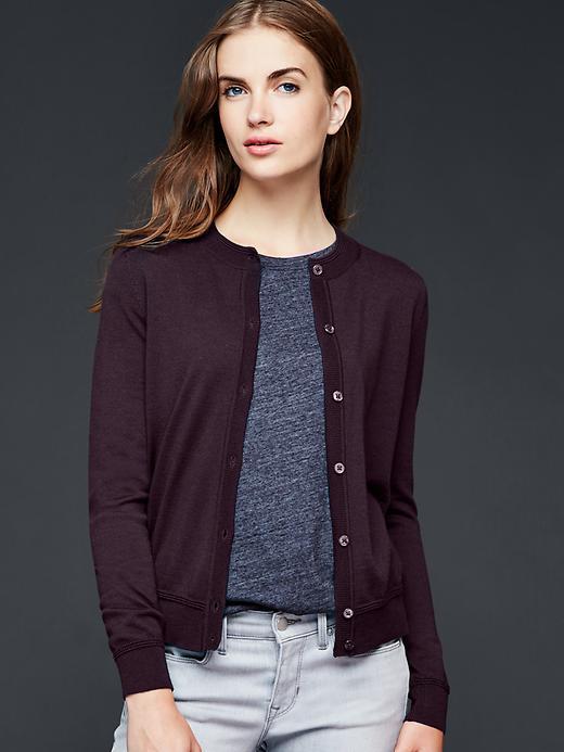 Gap Women Merino Crew Cardigan - Plum Heather