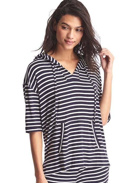 Gap Pure Body Modal Half Sleeve Hoodie - Navy Stripe