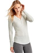 Gap Women Ribbed Long Sleeve Henley - White Heather