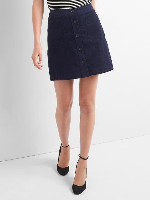 Gap Women Cord Button Front Skirt - Dark Night