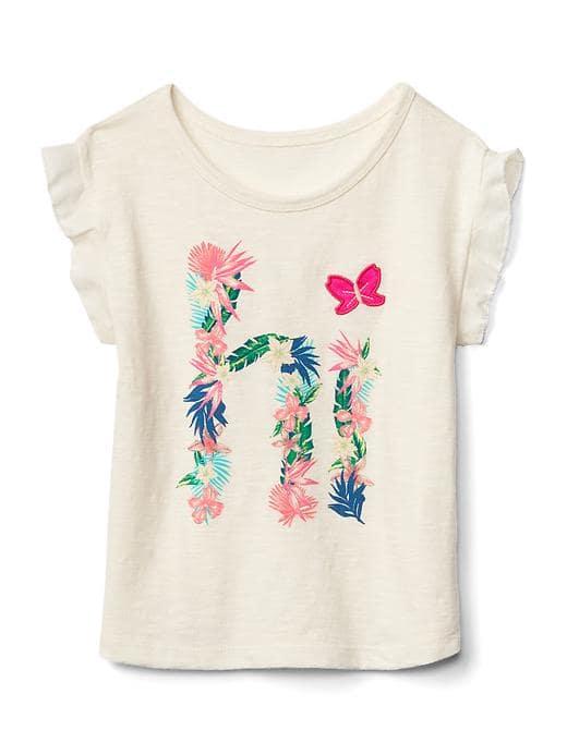 Gap Tropic Graphic Ruffle Tee - White With Butterfly