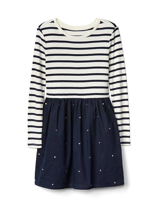 Gap Women Striped Mix Fabric Dress - Navy