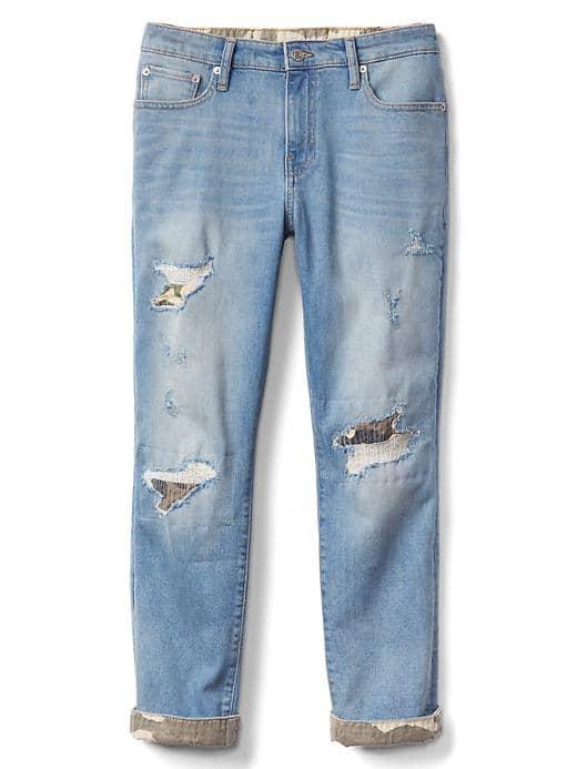 Gap Women Mid Rise Destructed Camo Best Girlfriend Jeans - Destruction