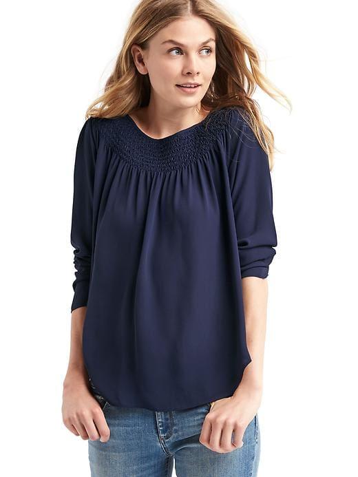 Gap Women Smock Neck Long Sleeve Blouse - Dark Night