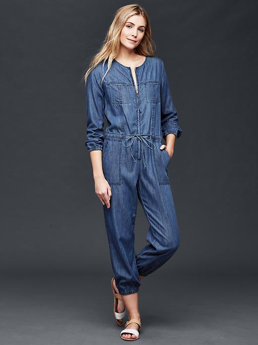 Gap 1969 Tencel Denim Zip Jumpsuit - Dark Indigo