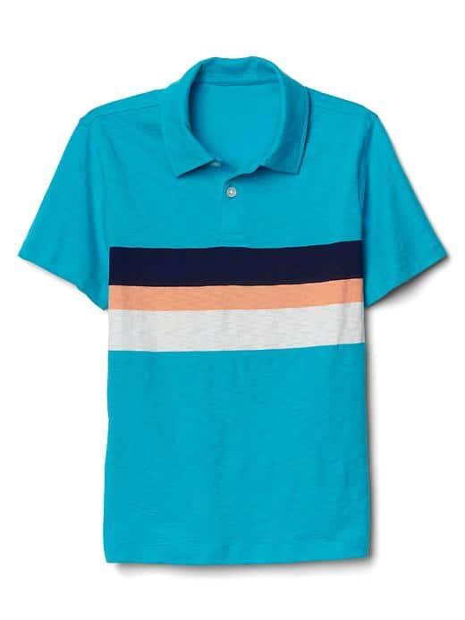 Gap Women Chest Stripe Slub Polo - Blue Carribean