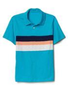 Gap Women Chest Stripe Slub Polo - Blue Carribean