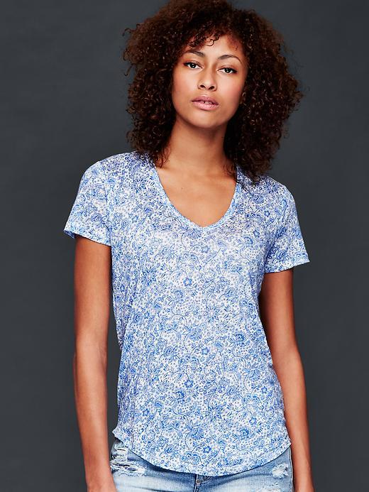 Gap Print Linen Tee - Cabana Blue