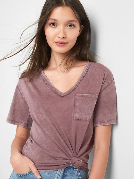 Gap Women V Neck Pocket Tee - Vintage Palm