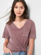 Gap Women V Neck Pocket Tee - Vintage Palm