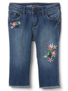 Gap Stretch Distress Embroidery Straight Crop Jeans - Galaxy Blue