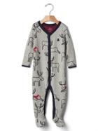 Gap Reindeer Double Knit Footed One Piece - Light Heather Gray