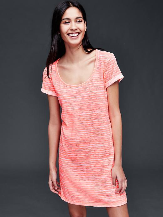 Gap Women Roll Sleeve Stripe T Shirt Dress - Neon Double Pink