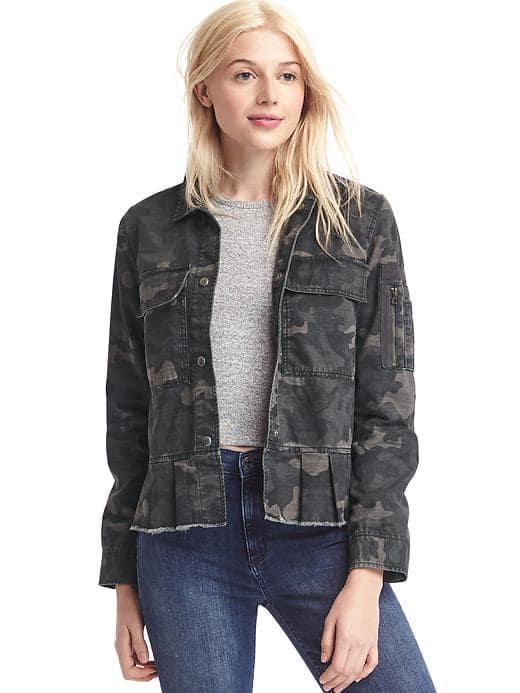 Gap Women Peplum Utility Jacket - Black Camo