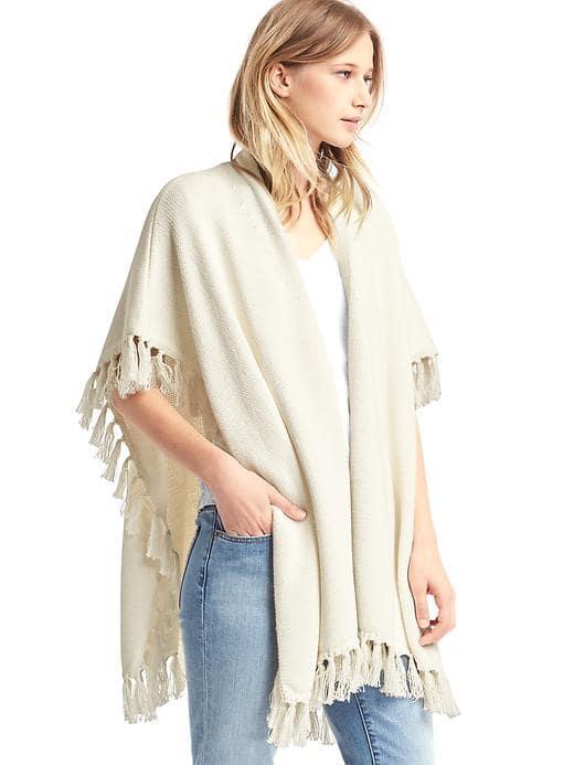 Gap Women Open Front Fringe Poncho - Cream