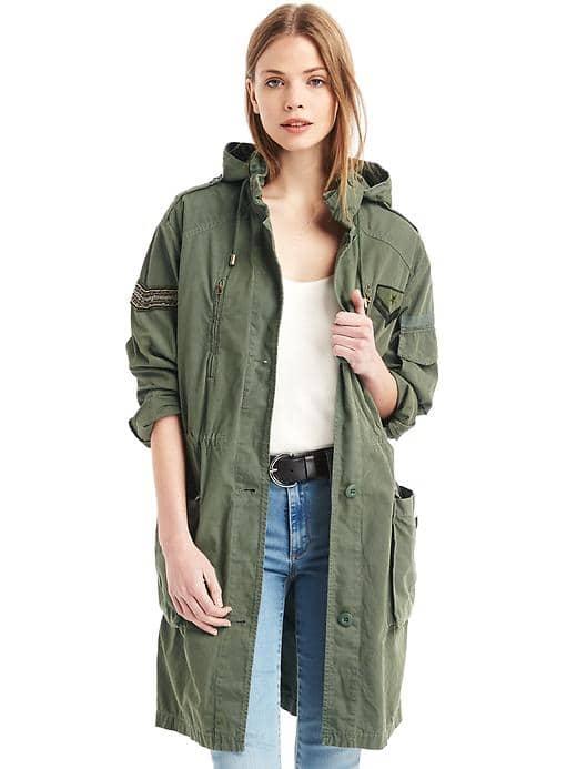 Gap Women Embroidered Canvas Anorak - Jungle Green