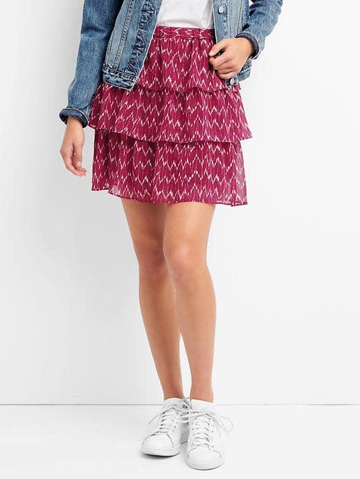 Gap Women Tiered Ruffle Skirt - Kidney Bean