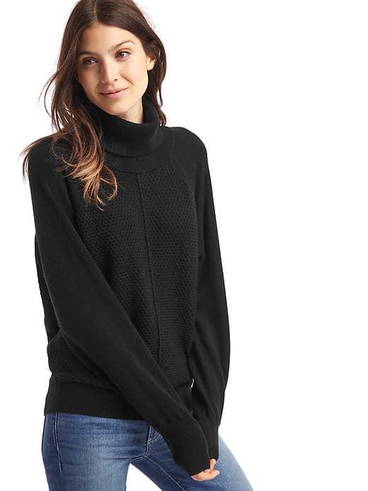 Gap Women Cozy Turtleneck Waffle Sweater - True Black