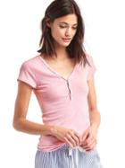 Gap Women Rib Knit Short Sleeve Henley - Primrose Pink