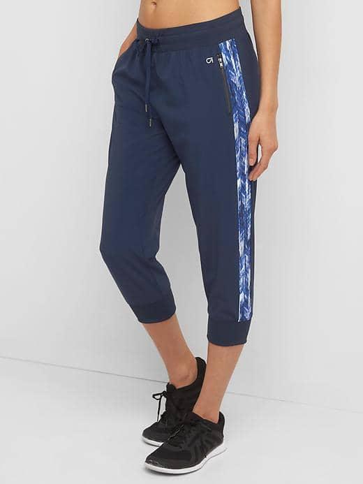 Gap Women Print Panel Crop Joggers - True Indigo